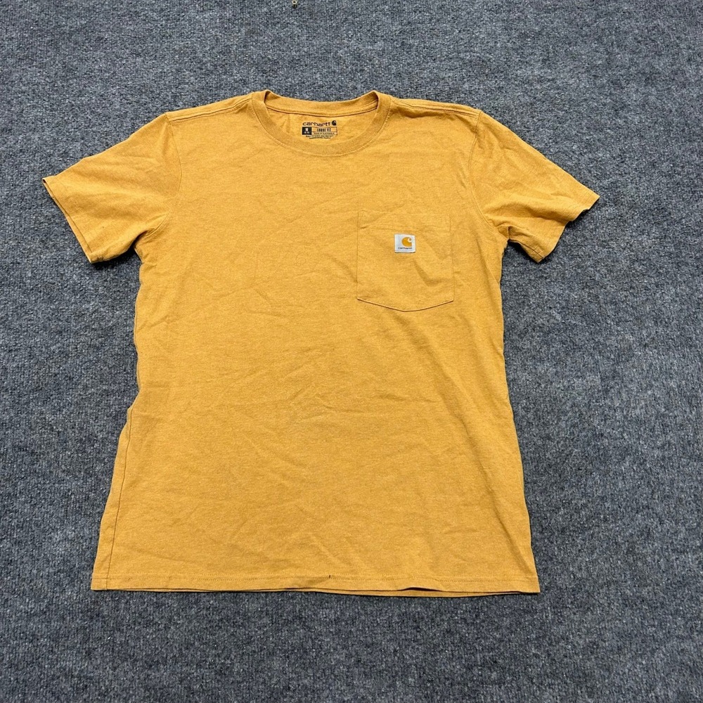 Carhartt T-Shirt Womens Size M Yellow Loose Fit Pocket Short Sleeve Cotton Tee